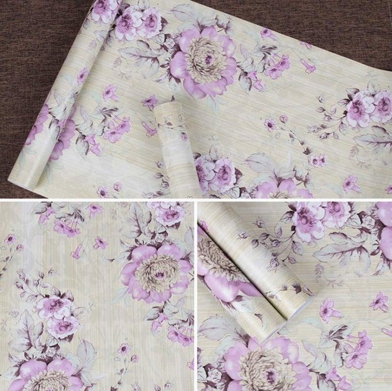UPREDO Retro Style Blooming Purple Flower Wallpaper Peel Stick Shelf Liner Funitures Dresser Drawer Cabinet Paper Decor 17.7 Inch by 100 Inch - Image 2